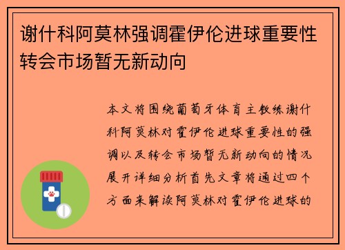 谢什科阿莫林强调霍伊伦进球重要性转会市场暂无新动向
