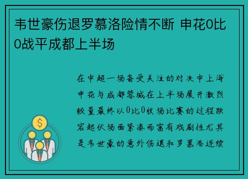 韦世豪伤退罗慕洛险情不断 申花0比0战平成都上半场